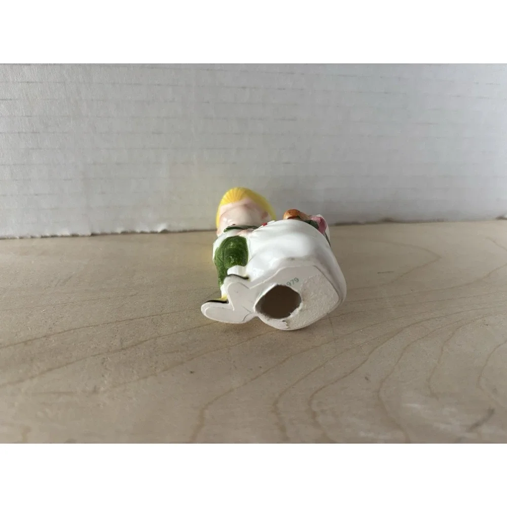 Vtg Joan Walsh Anglund Christmas Ornament Blonde Boy with Toy Sack Bag 1979